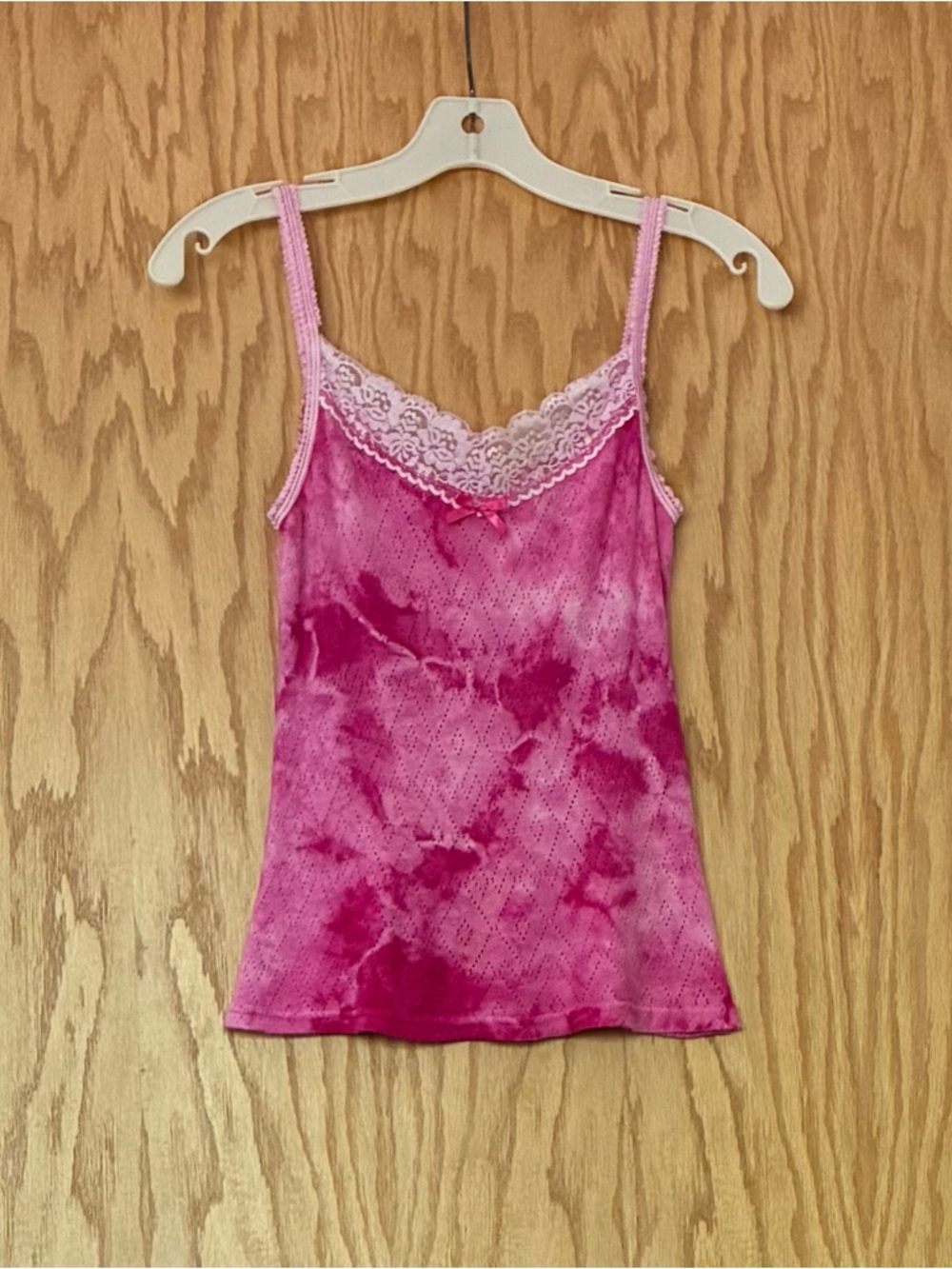 Pink Tie-Dye Camisole Top With Lace Trim